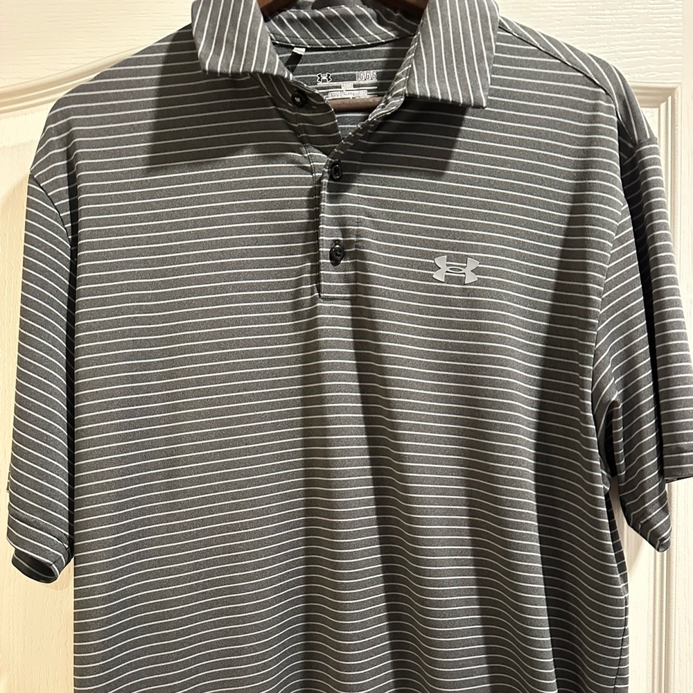 Under Armour Charcoal and White Striped Polo